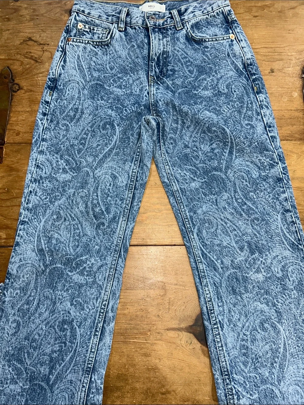 MNG Mango Women’s Paisley Print Straight Leg Jeans Size 2 High Rise Blue Denim - Picture 11 of 11